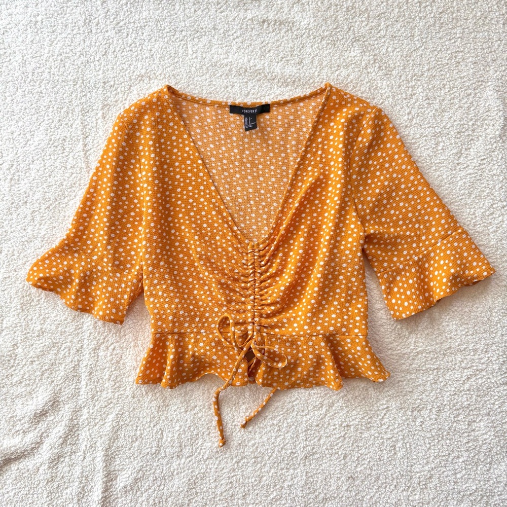 Forever 21 Polka Dot Ruffle Peplum Orange Blouse